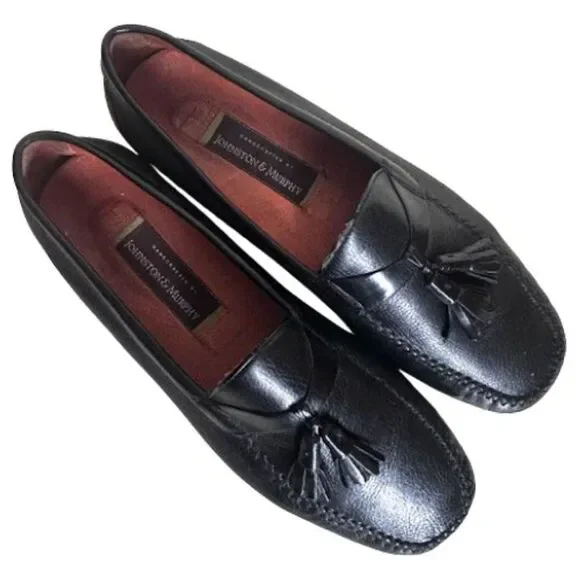 Johnston Murphy Shoes Mens 11 M Black Leather Loafers Tassels Office Date Night - Picture 3 of 12
